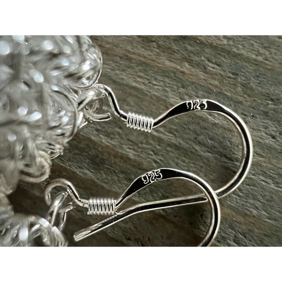 925 Sterling Silver Festive Wire Ball hooked earwire Earrings, Short Dangle, - Picture 4 of 10